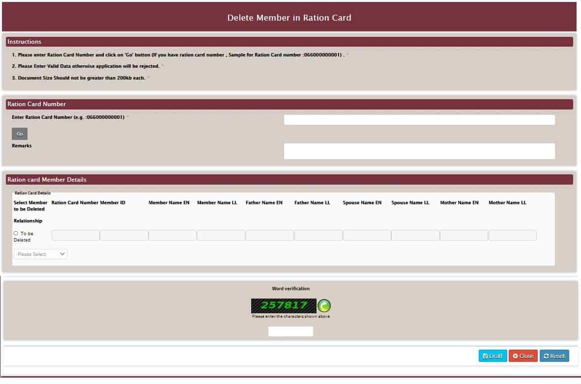 Remove Family Member Name In Haryana Ration Card Online in Hindi.
