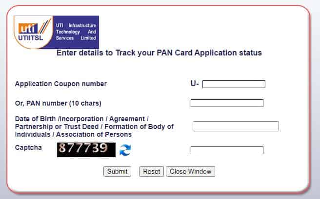 पैन कार्ड आवेदन Status कैसे Check करें Online uti Pan Website से।