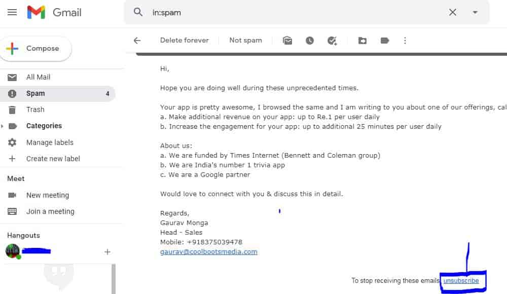 Google Gmail Account पर फालतू के Spam Message को कैसे बंद या Stop करें।