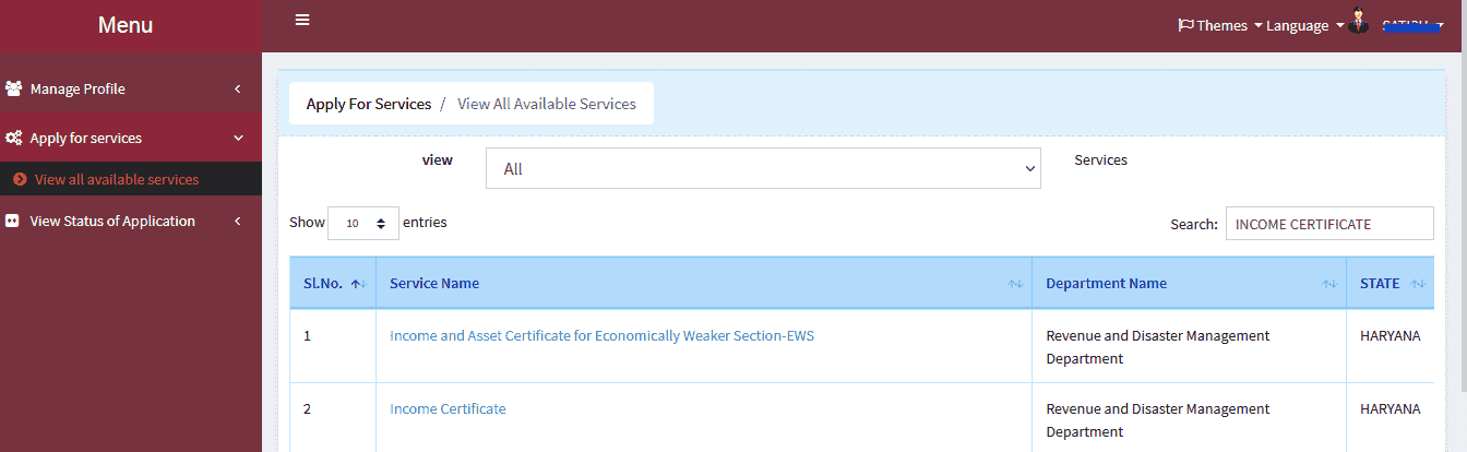 Haryana Income certificate online Apply Process Haryana Income certificate online Apply Process