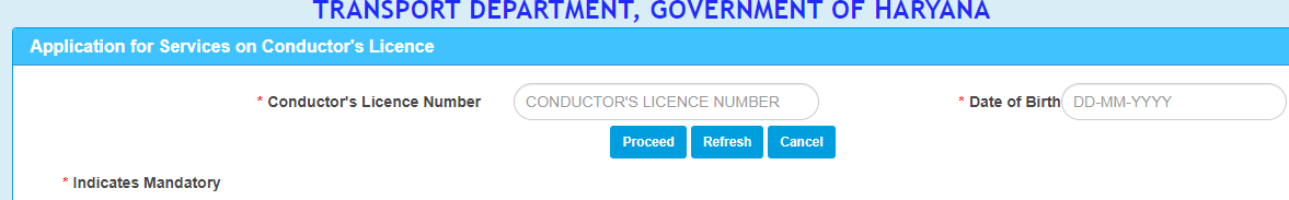 Online apply Haryana Conductor licence renewal form In Hindi.