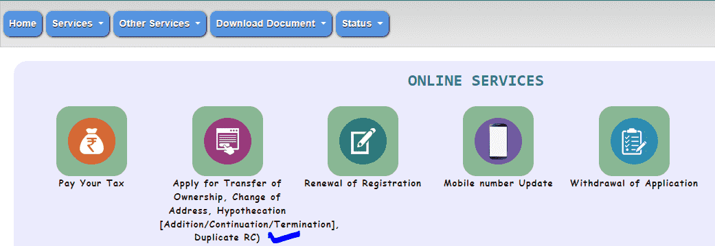 Online Duplicate RC Book Form Apply 
