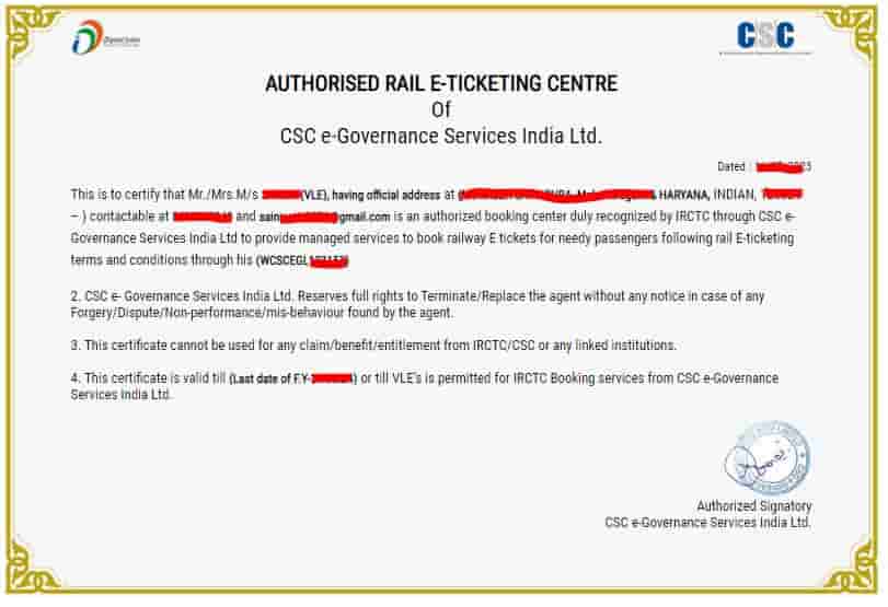 Csc Irctc Agent Certificate Download