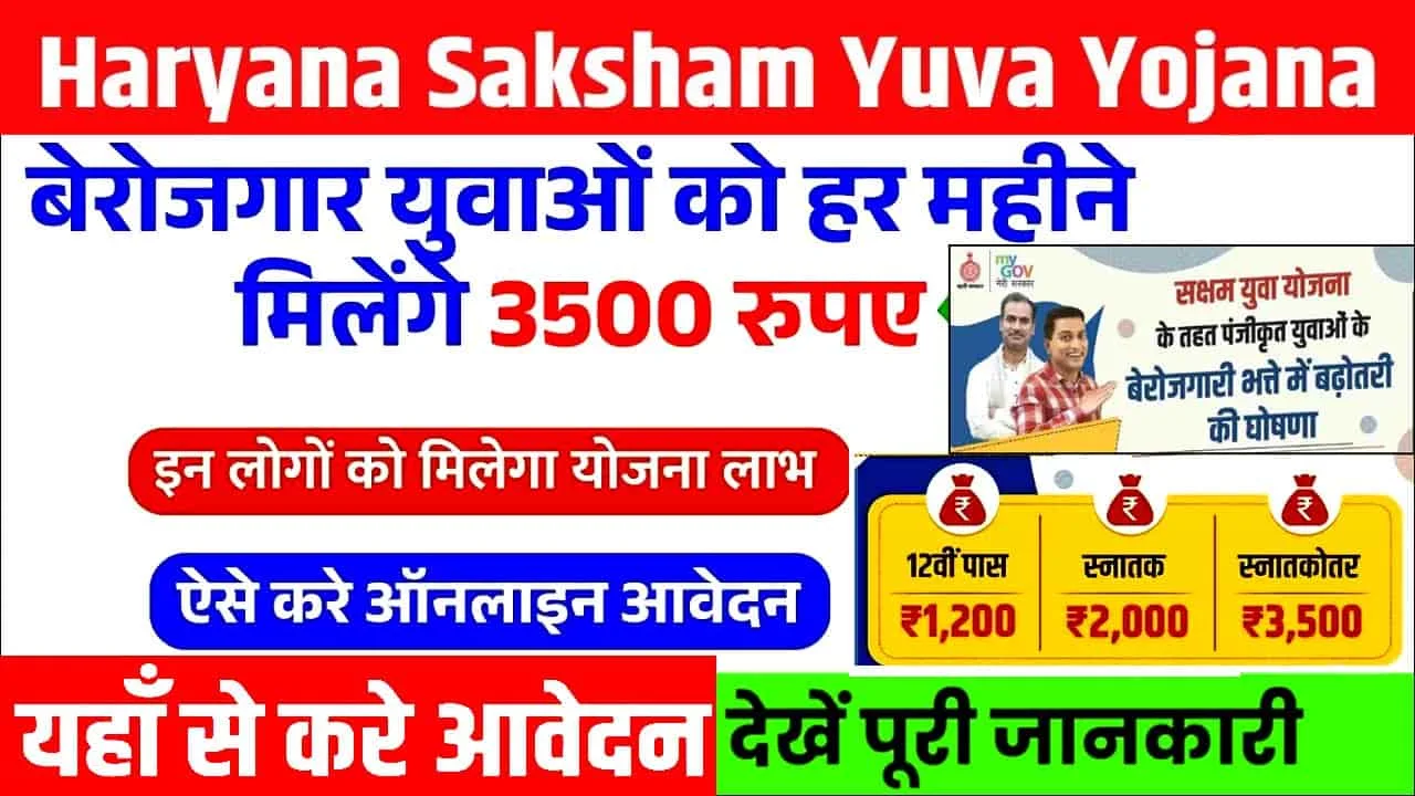 हरियाणा सक्षम योजना आवेदन शुरू। ऐसे करें Saksham Yuva Yojana Registration.