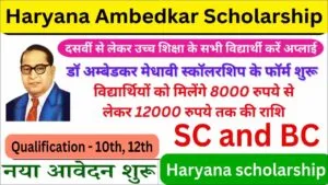 हरियाणा डॉ अंबेडकर मेधावी छात्रवृत्ति योजना 2025 | ऑनलाइन रजिस्ट्रेशन फॉर्म। Haryana Ambedkar Scholarship Yojana 2025 आवेदन। अंबेडकर मेधावी छात्र स्कॉलरशिप योजना पात्रता व डॉक्यूमेंट।