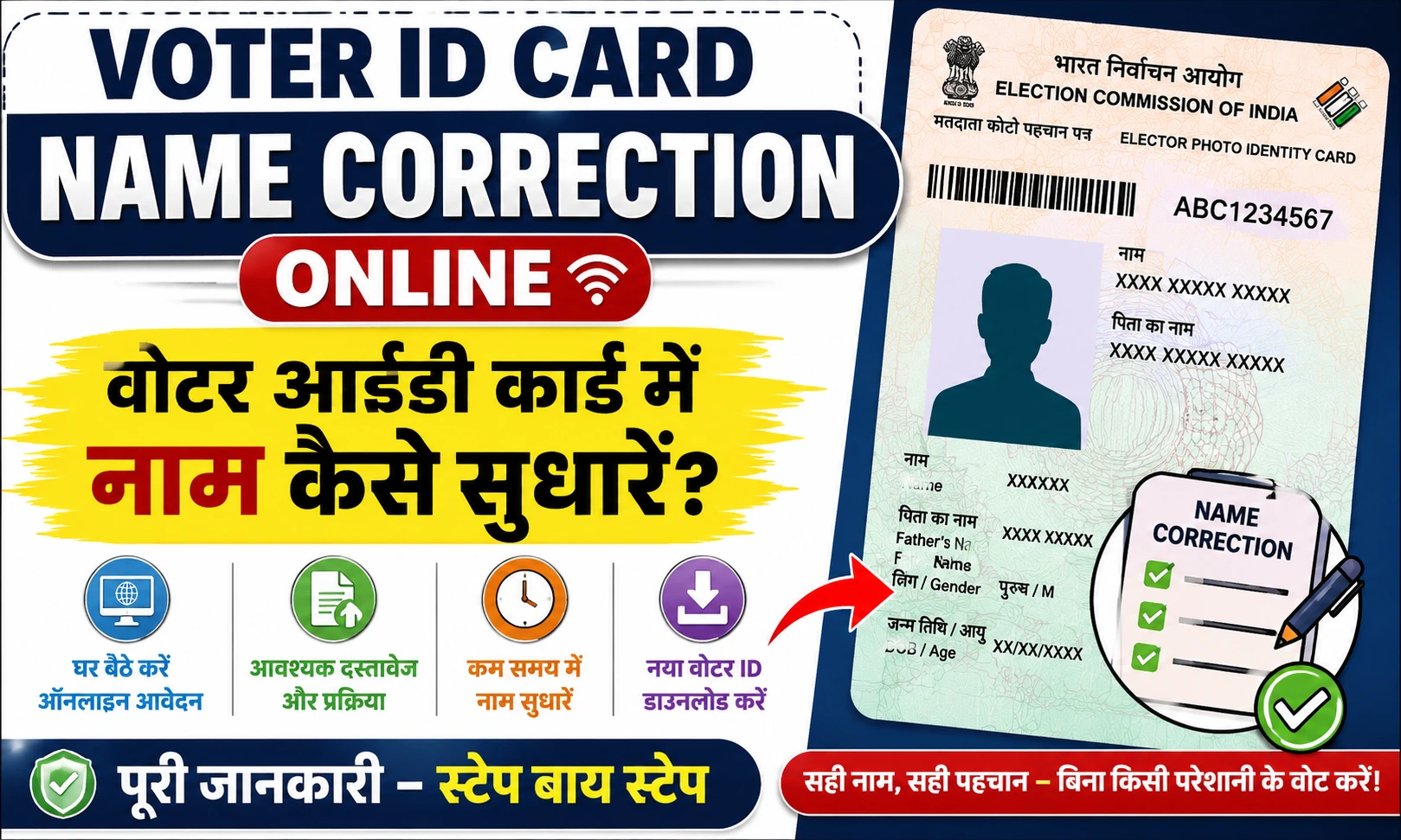 Voter ID Card Name Correction Online 2026 वोटर आईडी कार्ड में नाम कैसे सुधारें