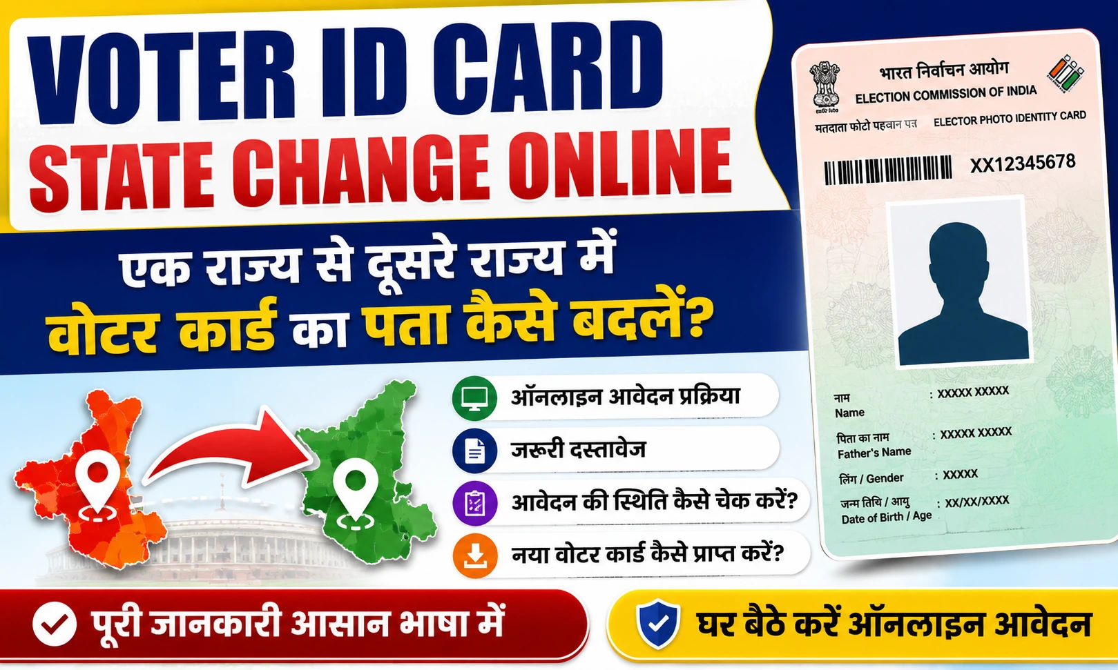 Voter ID Card State Change Online 2026 एक राज्य से दूसरे राज्य में वोटर कार्ड का पता कैसे बदलें