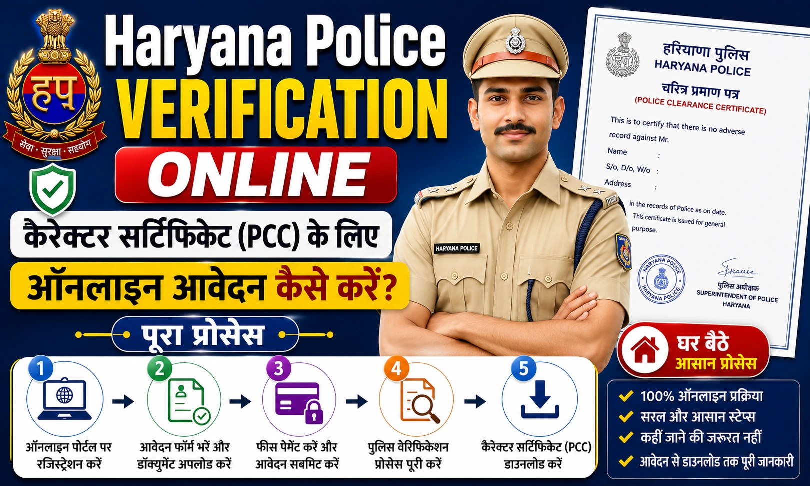 Haryana Police Verification Online 2026 कैरेक्टर सर्टिफिकेट (PCC) के लिए ऑनलाइन आवेदन कैसे करें, पूरा प्रोसेस