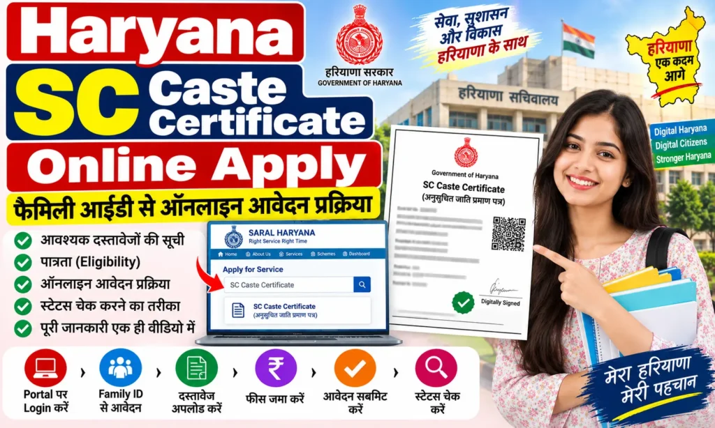 Haryana SC Caste Certificate Online Apply ऑनलाइन आवेदन प्रक्रिया