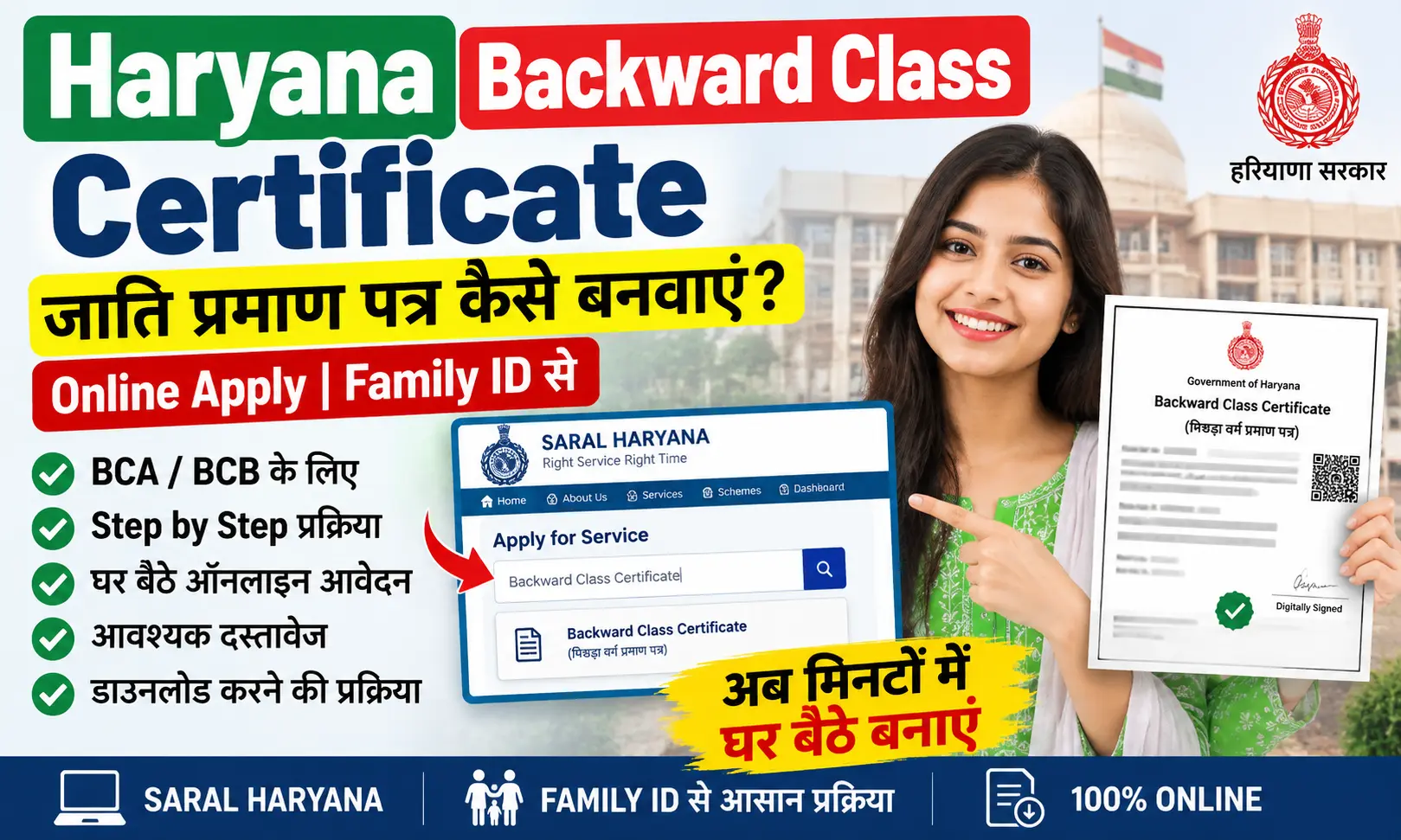 Haryana Backward Class Certificate (BCA/BCB) 2026: अब फैमिली आईडी से तुरंत अप्लाई करें?