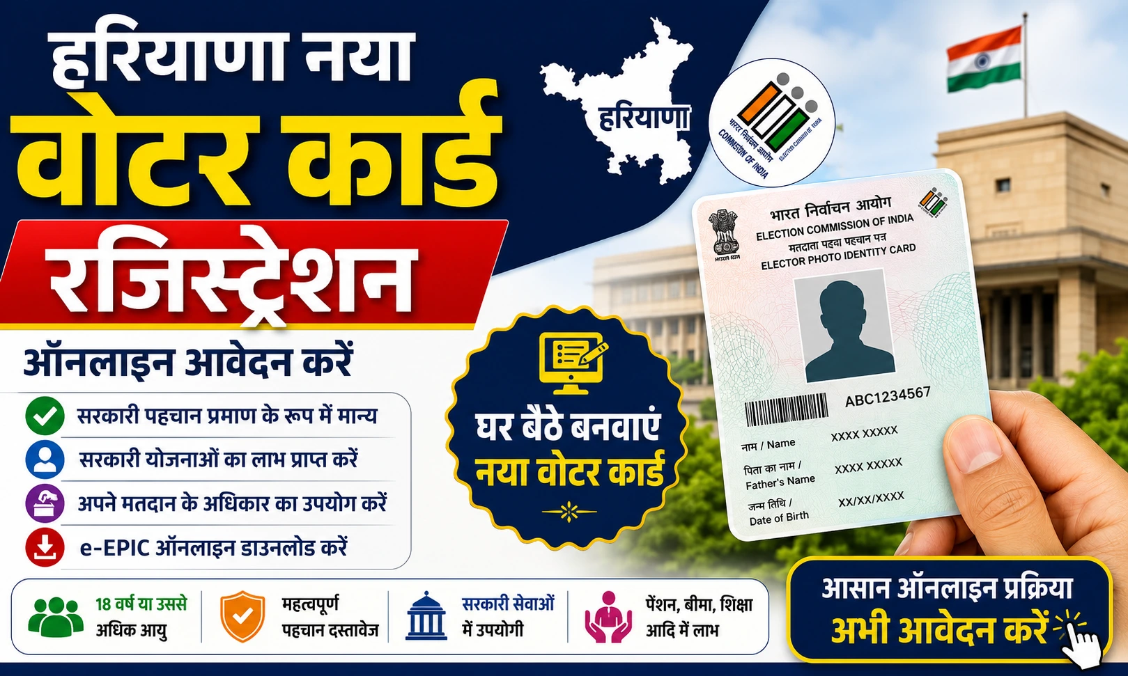 Haryana New Voter Card Apply Online. 18 साल पूरे होते ही ऐसे करें आवेदन