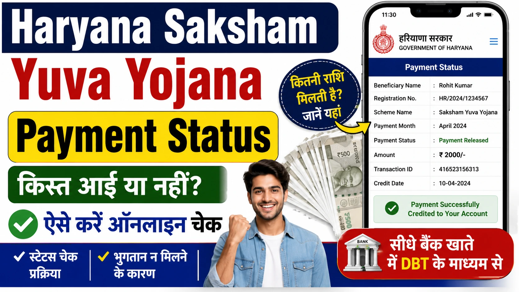 Haryana Saksham Yojana Payment Status Check: किस्त आई या नहीं, ऐसे देखें पूरी जानकारी।