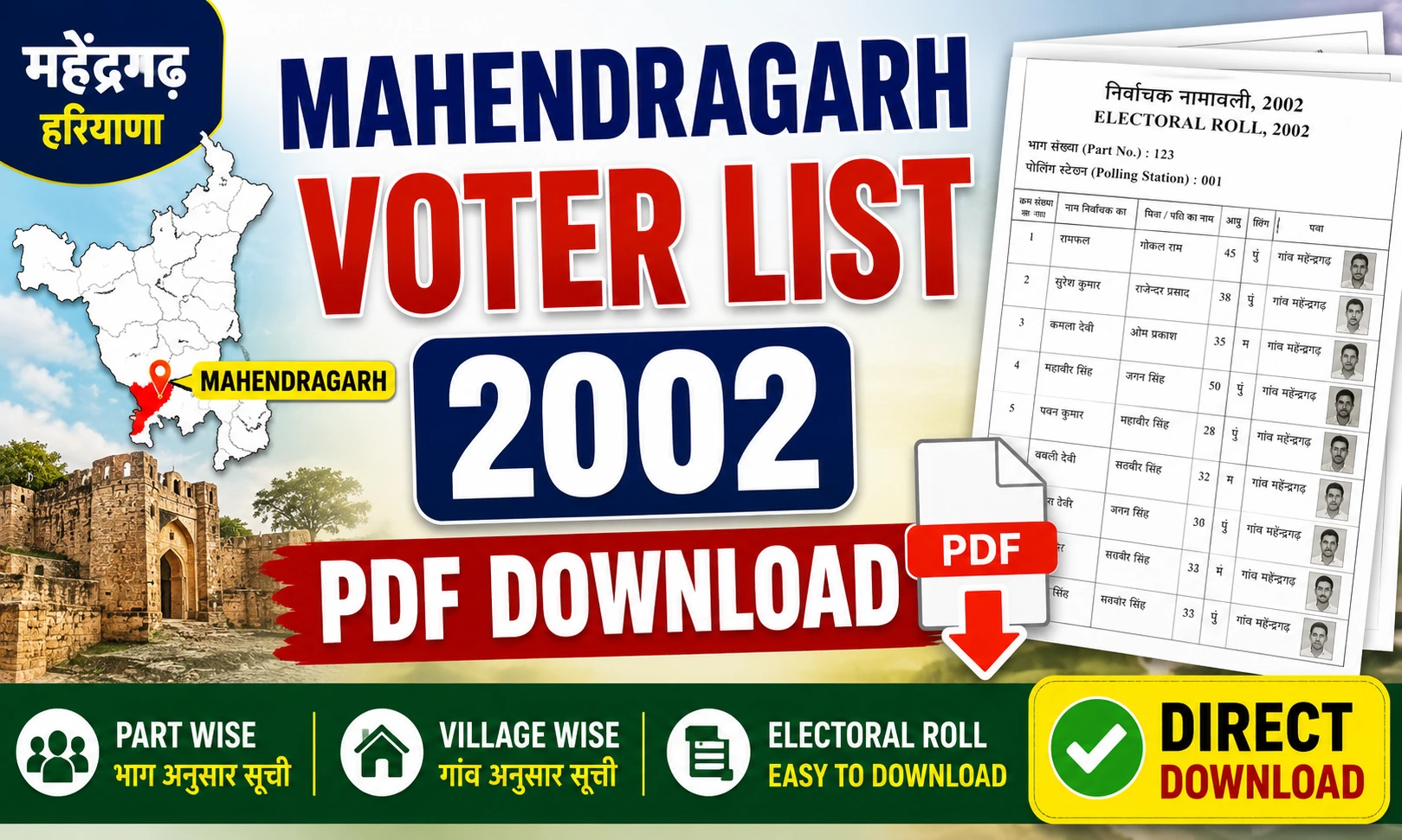 Mahendragarh Voter List 2002 PDF Download - Haryana: यहां से सीधे डाउनलोड करें पुरानी वोटर लिस्ट।