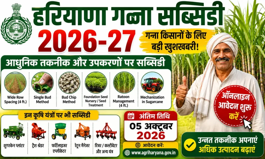 Haryana Sugarcane Subsidy Scheme 2026 गन्ने की खेती पर अनुदान योजना का नोटिस जारी, ऐसे करें ऑनलाइन आवेदन